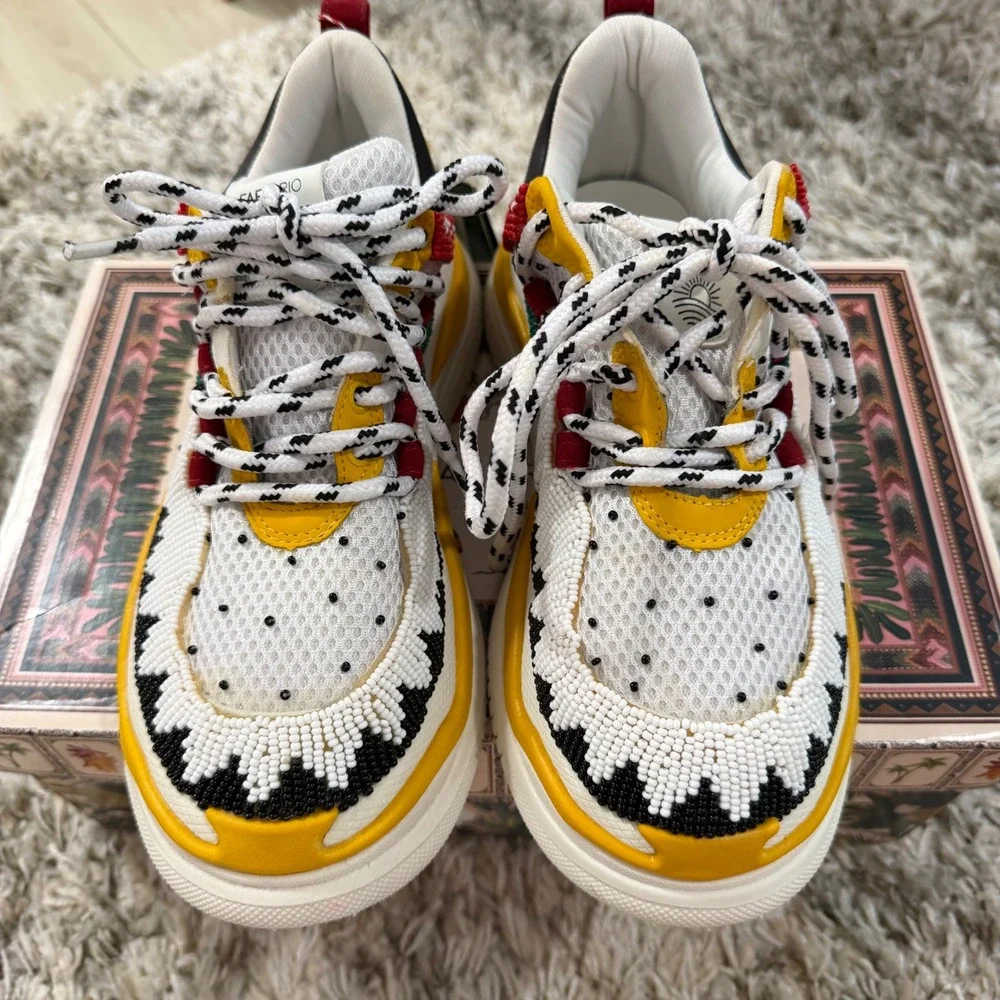Farm Rio Multi Beaded Platform Sneakers Womens Size 7 Multicolor Boho Maximalist
